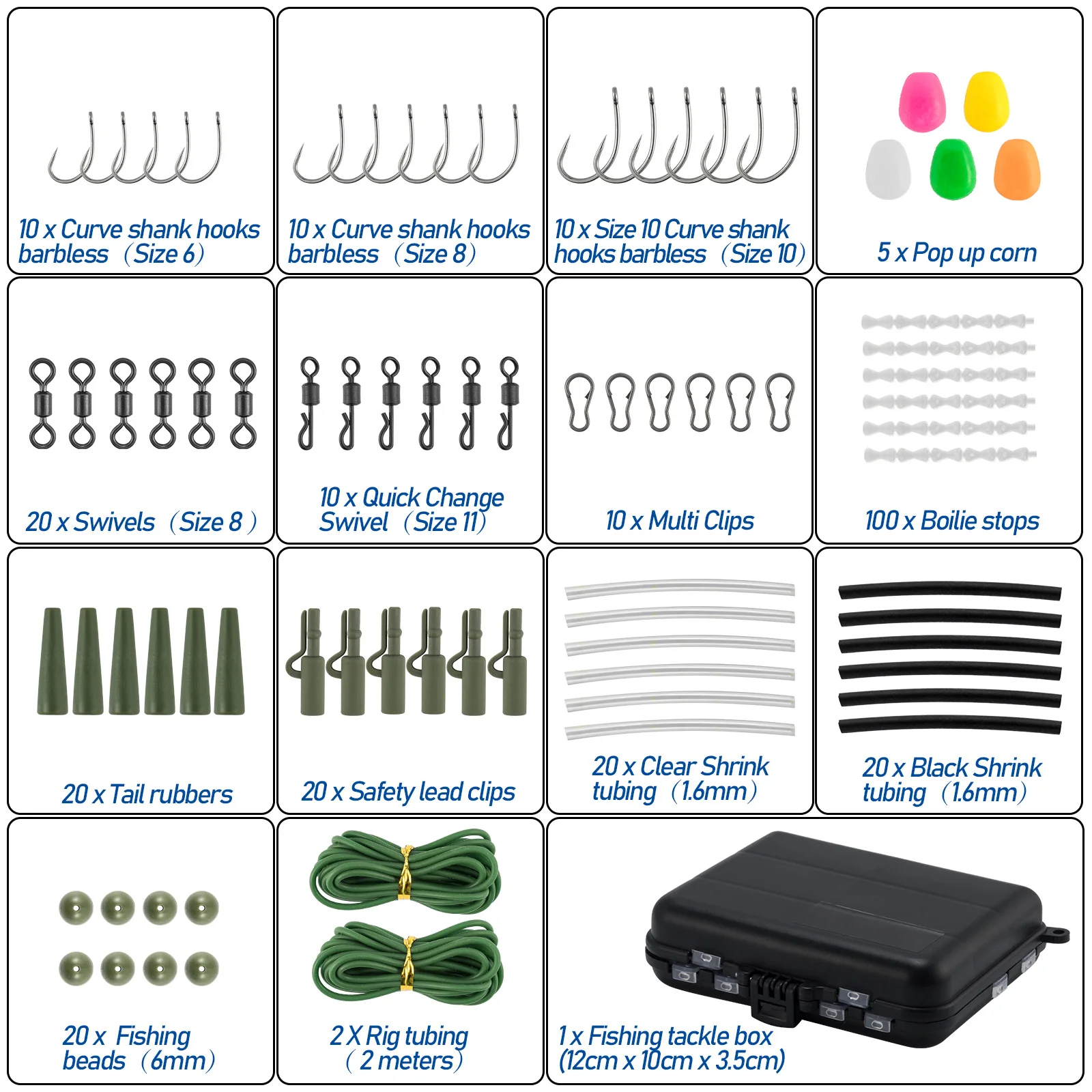 Kit de aparejos de pesca de carpa, gancho giratorio a presión, mangas antienredos, Clip de plomo de seguridad, Cuenta de parada para helicóptero, aparejo para el cabello, 278-312 piezas - imagen 3