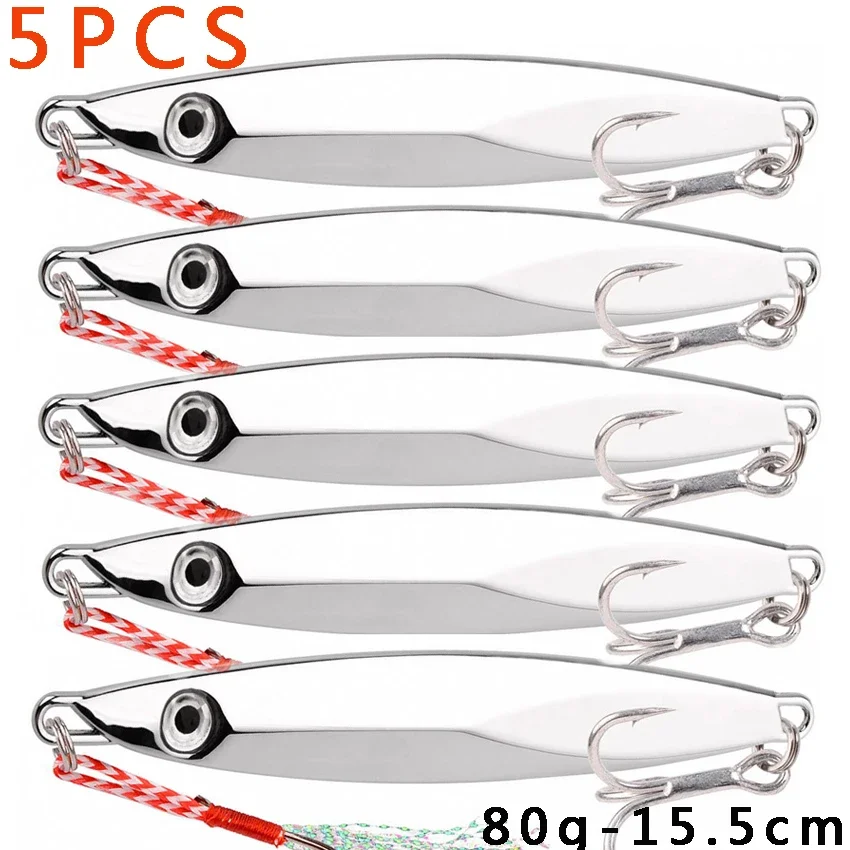 Señuelo de pesca con cuchara de Metal fundido de mar, 5 uds., 60g-100g, cebo Artificial duro que se hunde para atún, lubina, aparejos de pesca Jigging de agua salada - imagen 5