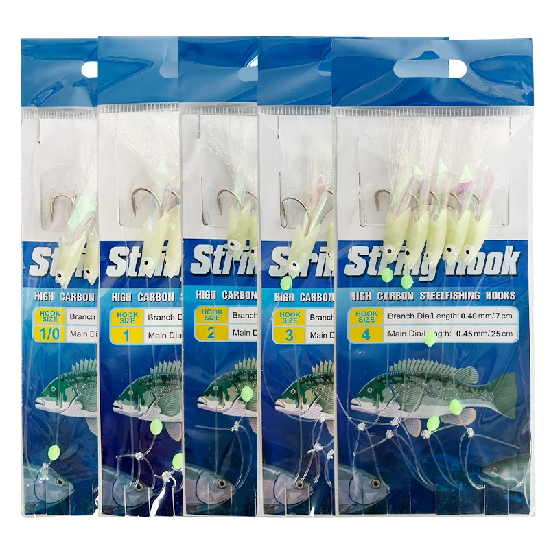 Mezcla de 5 unids/bolsa, 5 anzuelos, aparejos Sabiki, Señuelos de pesca de agua salada, aparejos de cebo, piel de pescado Real, gancho de cuerda, caballa, resplandor, aparejos Sabiki - imagen 5