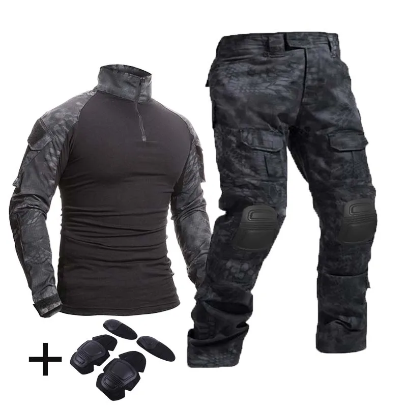 Traje táctico con almohadillas para hombre, camisa/pantalones de combate, uniforme, camisetas de EE. UU., camisa de escalada de combate de francotirador, trajes de camuflaje para hombre al aire libre