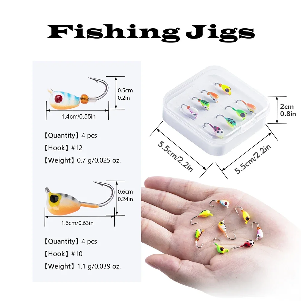 Goture 8 unids/set de plantilla de pesca en hielo de tungsteno para Panfish Crappie Sunfish perca Walleye Pike Bluegill Sunfish Jig Head Hook Set - imagen 2