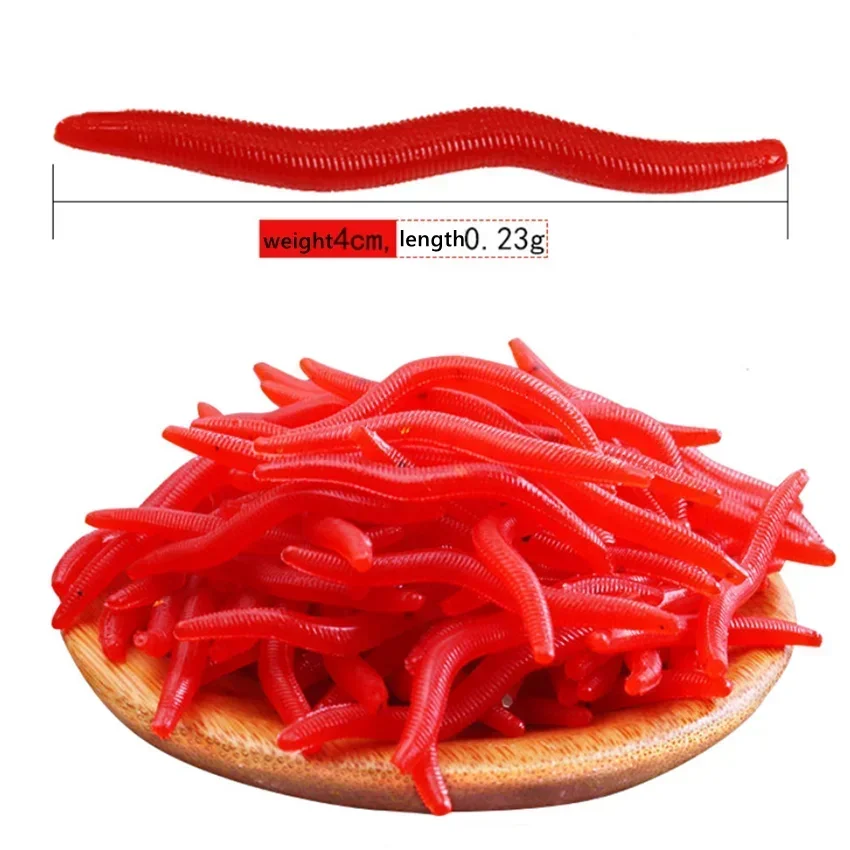 Señuelo suave de gusano rojo realista, cebo Artificial de silicona para pesca de lombriz de tierra, olor a Camarón, carpa, lubina, 50/100/200 piezas - imagen 3