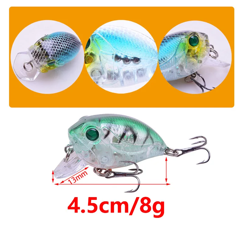 Señuelo de pesca de manivela flotante, 1 piezas, 4,5 cm, 8g con anzuelos, cebo Artificial duro de plástico para lubina, carpa, bagre, Crankbaits - imagen 3