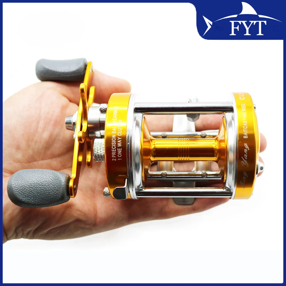Carrete de Pesca de Mar MingYang CL60, rodamiento de bolas de Metal 2 + 1BB, rueda de tambor para mano derecha, Color dorado - imagen 5