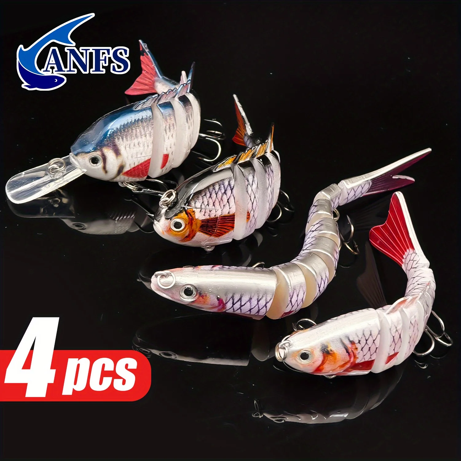 ANFS 4-delige multi-segment swimbait kunstaasset - zinkende crankbaits voor snoek - perfect voor zoet- en zoutwatervissen