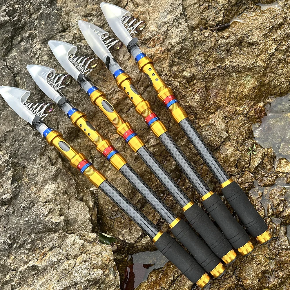 Caña de pescar telescópica portátil ultraligera de 1,8-3,6 M, potencia de acción media, carbono duro, viaje, Surf, Baitcasting, caña de Pesca - imagen 5