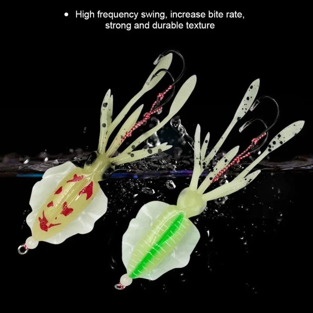 Faldas de calamar de goma de 10CM/15CM, Material suave, Señuelos de pesca de pulpo de goma suave, diseño de doble gancho, señuelos de doble gancho - imagen 3