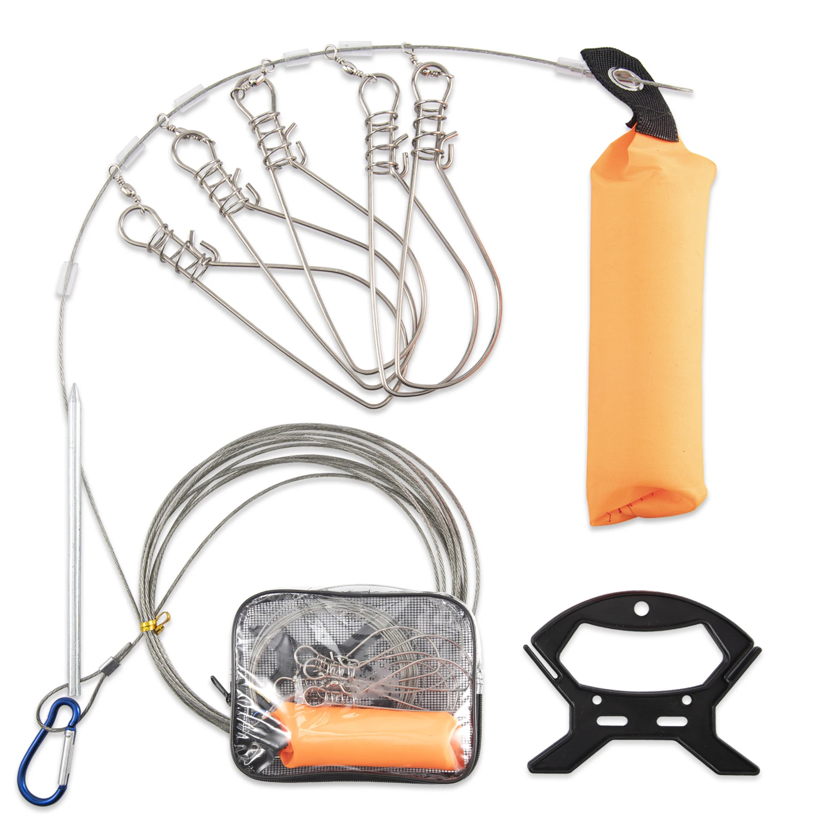 Goture-cierre de acero inoxidable para peces vivos, Clip de cuerda de alambre para peces grandes con flotador y mango de plástico