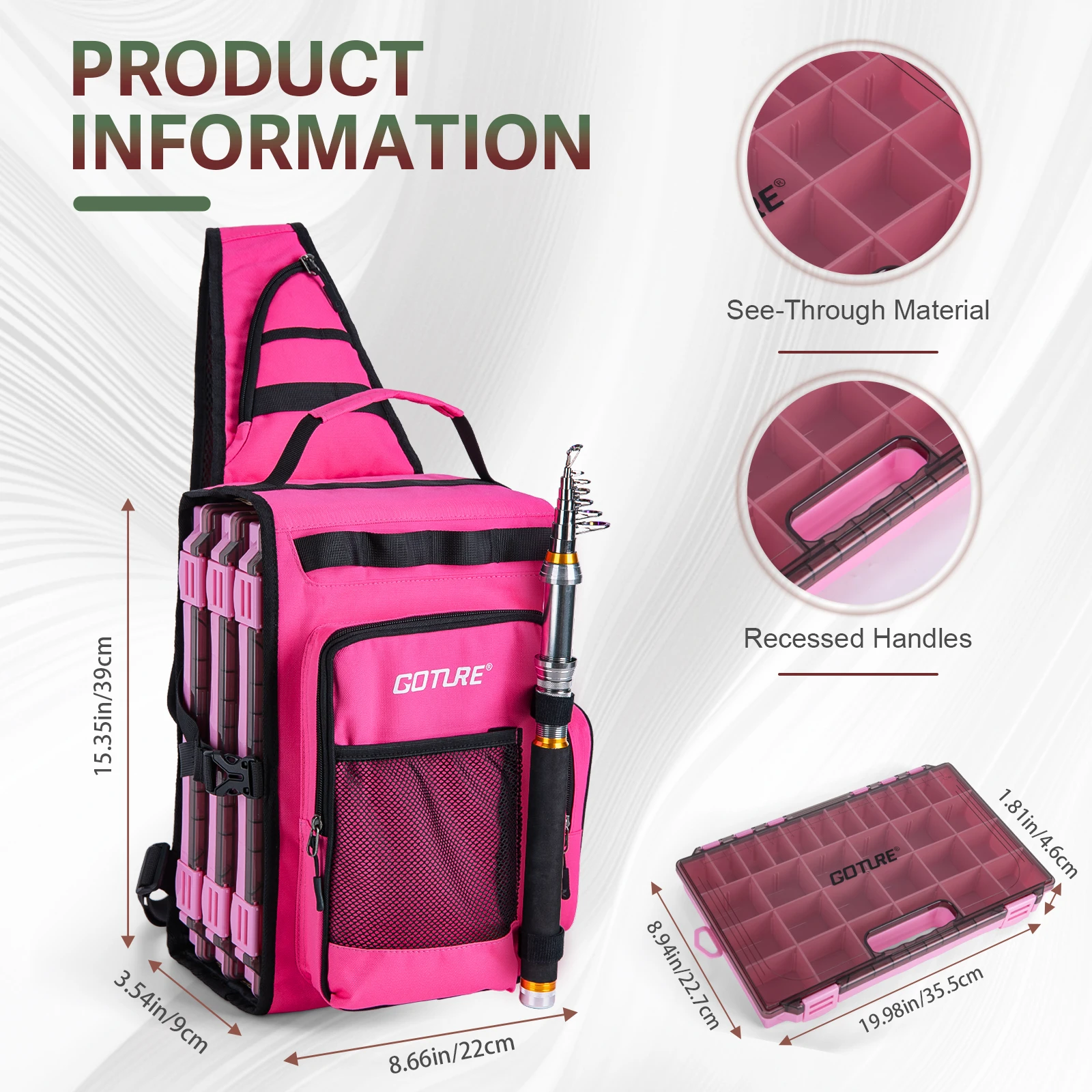 Goture 39*22*9cm Mochila ajustable con eslinga de pesca, Material resistente al agua 900D, conjunto de bolsa cruzada portátil para aparejos - imagen 2