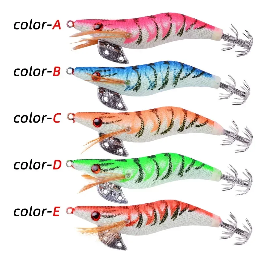50 unids/pack juego de Señuelos de Pesca luminosos camarones de madera biónicos con anzuelos de calamar señuelo de pesca de pulpo 2,0/2,5/3,0 aparejos de pesca - imagen 3