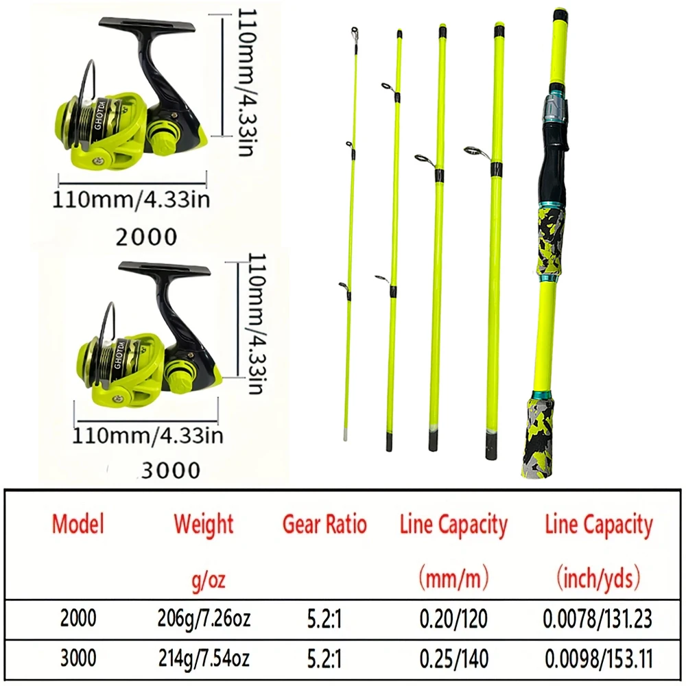 Juego de cañas de pescar con señuelo de 1,8/2,1 m, caña giratoria de acción ML con carrete de alta velocidad 5,2: 1, Combo de prueba de señuelo 3,5-14g para viajes de pesca de calamar - imagen 3