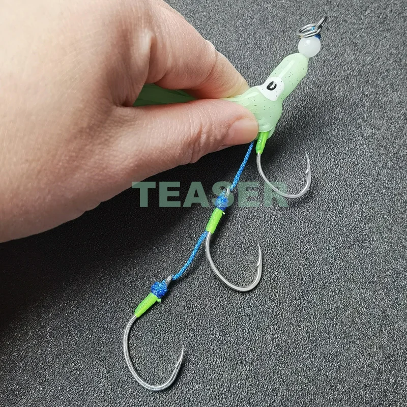 TEASER HK012 2/0 3/0 4/0 1pc/bag Slow Jig Hooks Triple Assist Fishing Hook Set Saltwater High Carbon Steel Squid Jig Fishhook - imagen 5