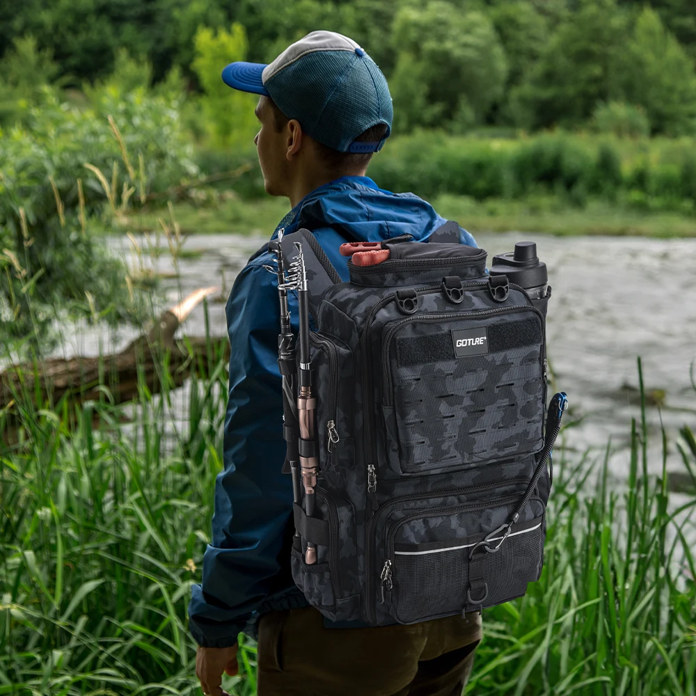 Mochila táctica Goture para pesca con soporte para cañas