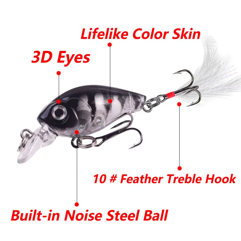 Juego de Señuelos de Pesca de colores mezclados, 5 piezas, 4,5 cm, 3,6g, gancho de pluma realista, manivela flotante, Wobbler, cebo Artificial, trucha, lubina, Crankbait - imagen 4