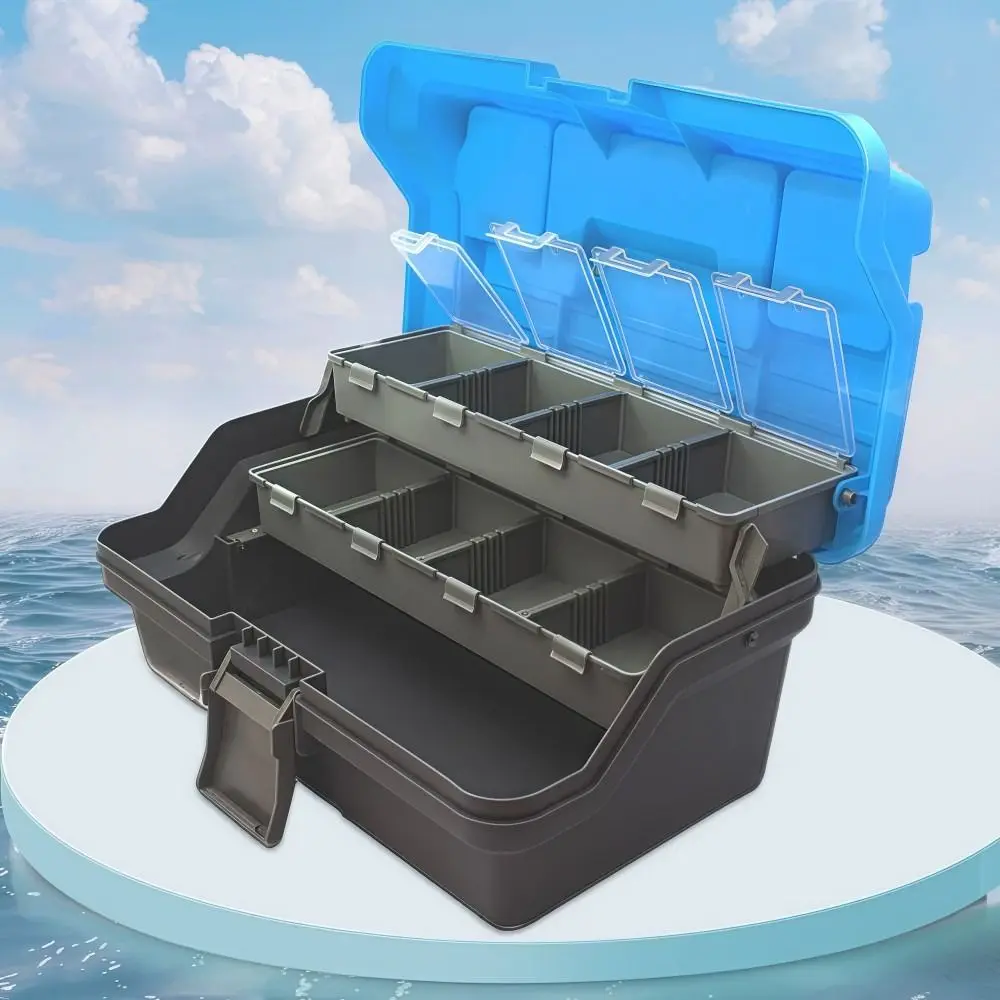 Caja de aparejos de pesca de 3 capas, caja plegable multiusos para accesorios de pesca, portátil con asa, caja de almacenamiento de Hardware - imagen 3