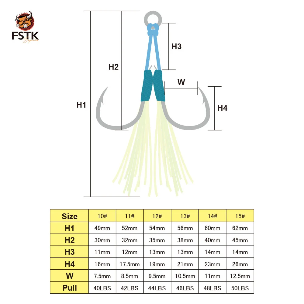 Anzuelo Asistente Doble FSTK con Pluma Glow - Acero carbono para jigging - imagen 5
