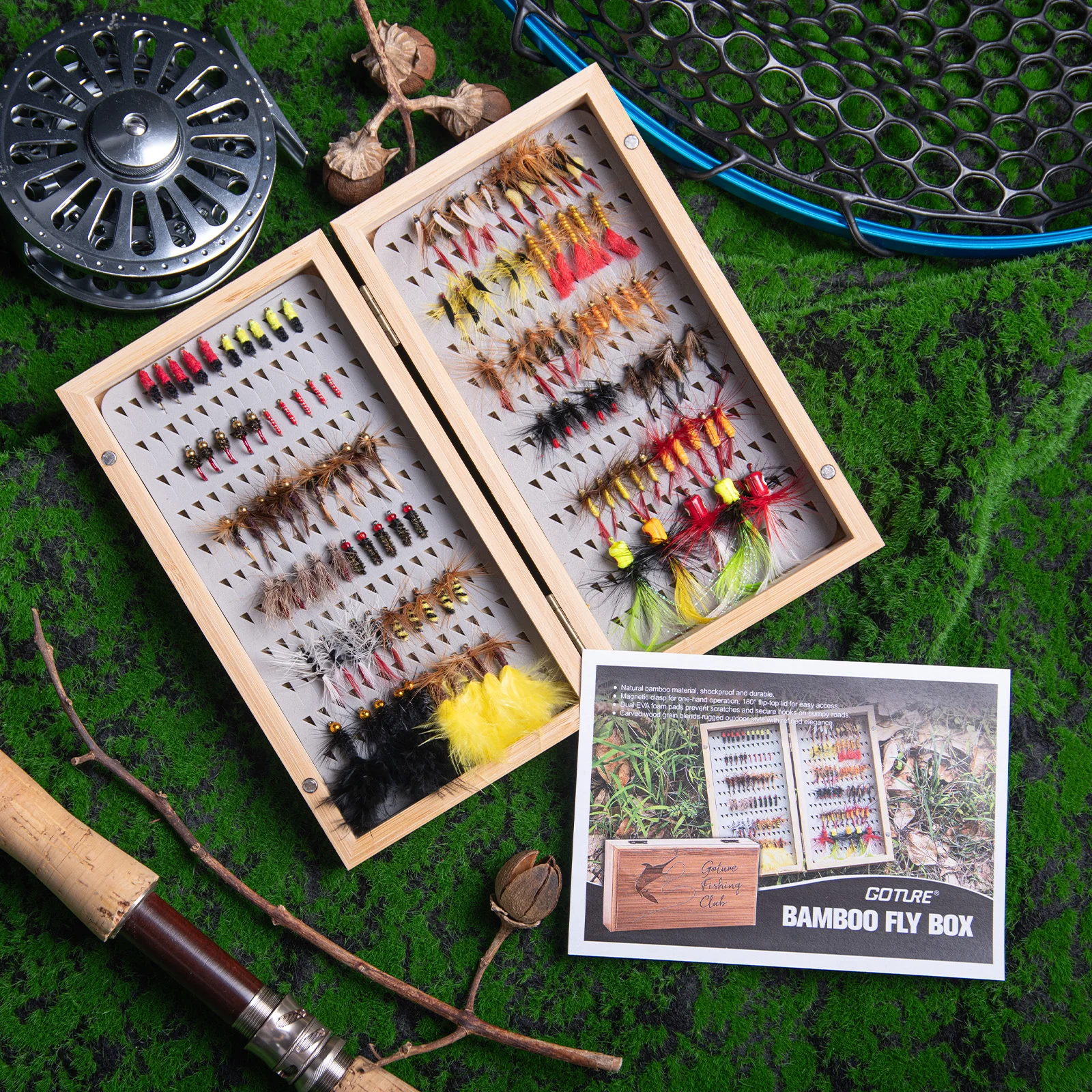 Goture 115 Uds surtido de moscas de pesca con mosca hecho a mano con caja de bambú, serpentina de moscas secas/húmedas para trucha y lubina, cebo de señuelo de pesca - imagen 4