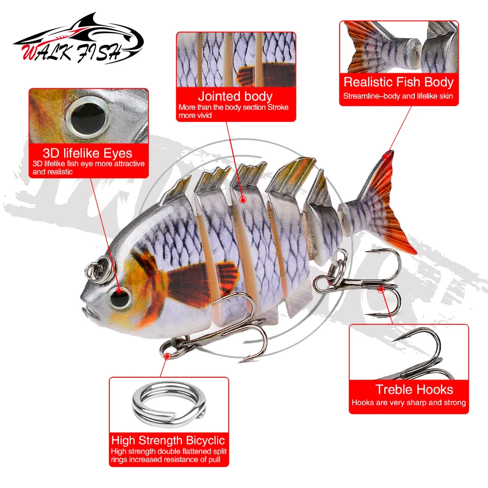 WALK FISH-Señuelos de pesca Wobblers que se hunden, Crankbait articulado, Swimbait, 16g/8cm, 8 segmentos, agua dulce, fregadero lento, 1 Uds. - imagen 3