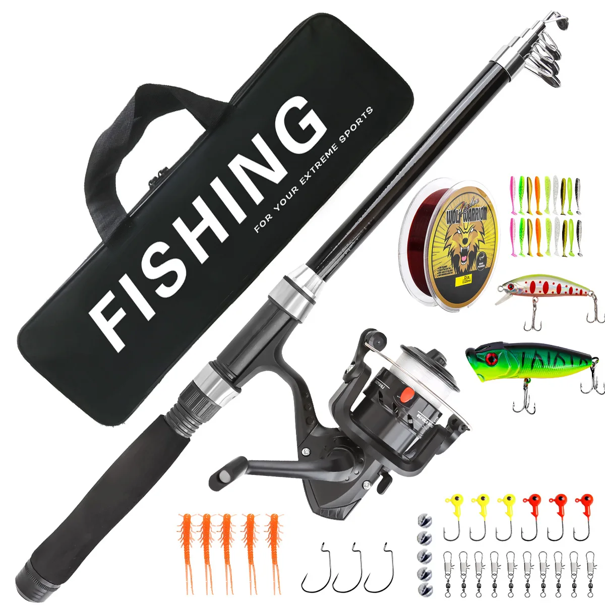 Combo de caña de pescar plegable ultraligera de 1,8 M, juego de equipo de pesca telescópico de fibra de vidrio para exteriores para agua dulce y salada