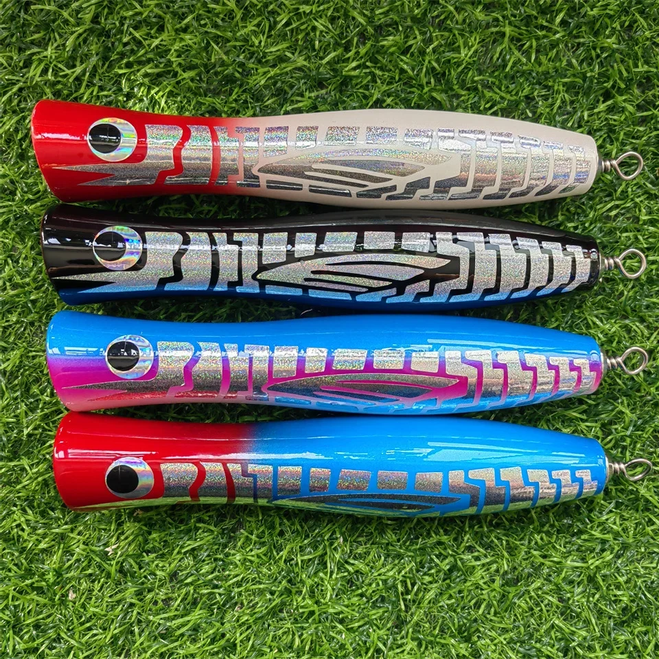 Wobblers Popper de madera de 1 piezas, Señuelos de pesca de superficie de 30g y 80g, cebos duros para lucios, aparejos de pesca, Swimbaits - imagen 2