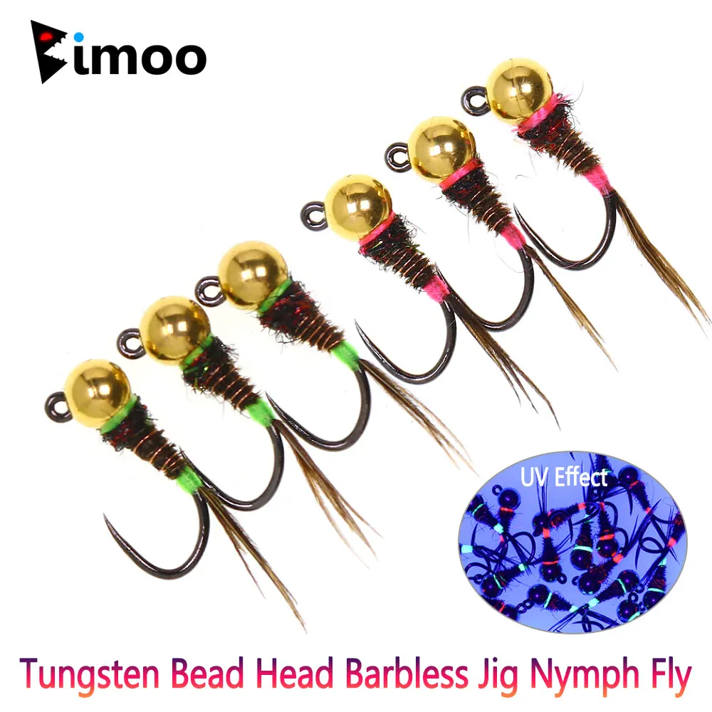 Bimoo 6PCS # 14 cabeza de cuentas de tungsteno plantilla sin púas Ninfa cola de faisán húmeda Euro Ninfa hundimiento rápido Perdigon mosca trucha Señuelos de pesca - imagen 2