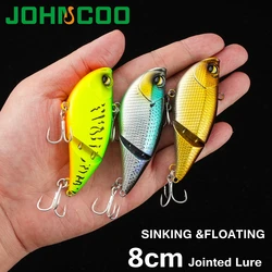 Johncoo-señuelo de pesca duro, 8cm, flotante, hundido, 2 secciones, anzuelos triples, sonajeros de diseño multiarticulado para perca de lubina