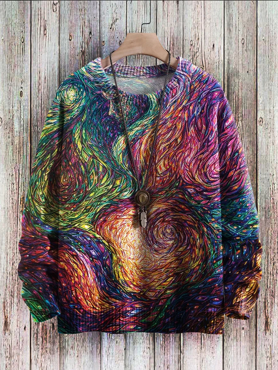 Jersey de punto informal Unisex de invierno, suéter con estampado de arte Retro, suéter de manga larga con cuello redondo a la moda, sudadera KMY40 - imagen 3