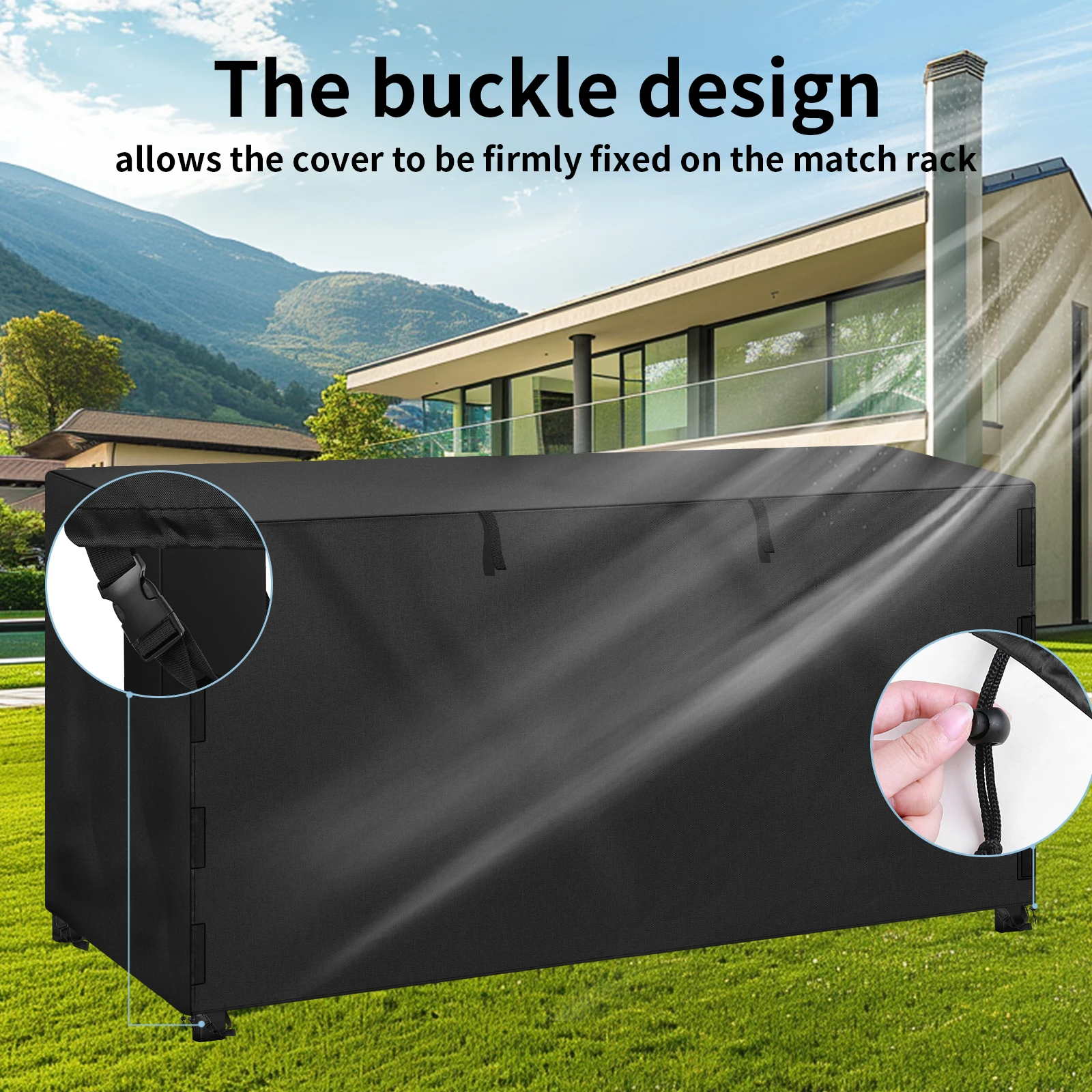 Funda para Leñero de Exterior con Bolsa de Almacenamiento, Tela Resistente e Impermeable para Leñero, Chimenea, Fogatas, Cubierta para Almacenamiento de Leña - imagen 3