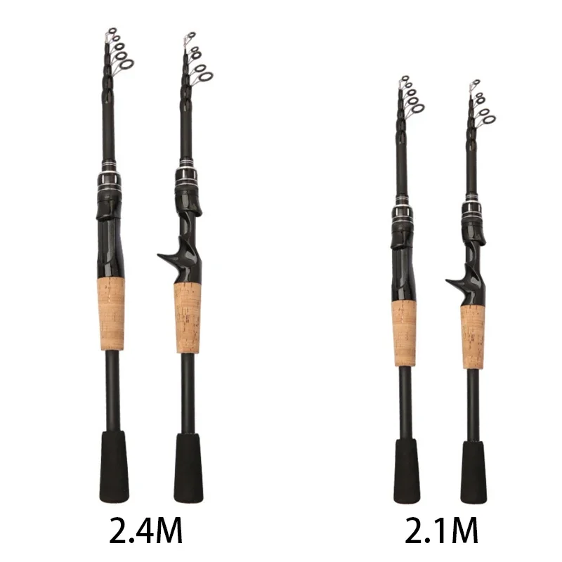 Caña telescópica DEUKIO carbono – Spinning baitcasting 2.4M mango madera