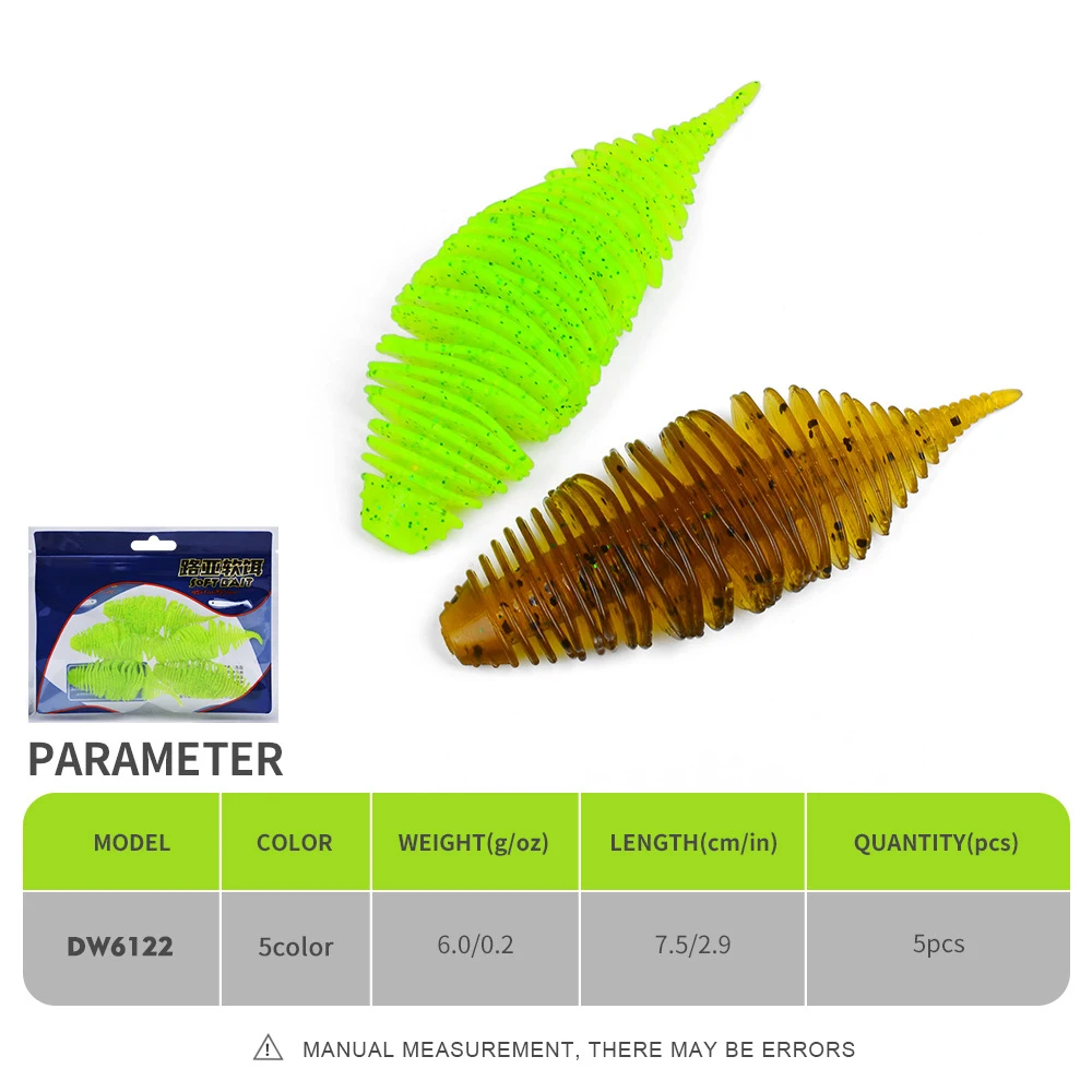 OUZEY-señuelos blandos artificiales, 5 uds./75mm, Tanta, gusano de pesca, Lucio de silicona, calamar, pececillo, Swimbait, Jigging, cebos de plástico - imagen 4