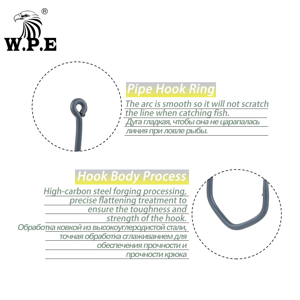 W.P.E-anzuelos de Pesca recubiertos, 10 unidades/20 piezas/30 piezas tamaño 1 #-6 #, anzuelo de Pesca de carpa de acero de alto carbono con púas, aparejos de Pesca - imagen 4