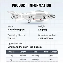 Kingdom Mini Popper 50mm 3,5g Flotante - Señuelo para Lúcio y Bagre