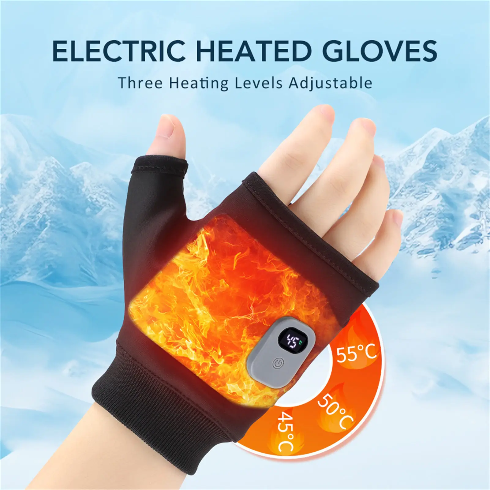 Guantes calefactores de invierno con carga Usb, guantes cálidos para ciclismo, Camping, esquí, portátiles, para viajes al aire libre, guantes de medio dedo calentados - imagen 5