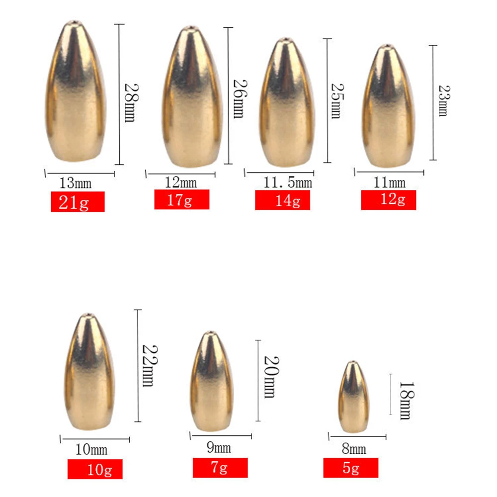 50 Uds señuelo de Pesca plomo plomo cobre 3,5/5/7/10/12/14g/17g/21g tambor de cintura peso de bala suministros de Pesca de mar accesorios Pesca - imagen 3