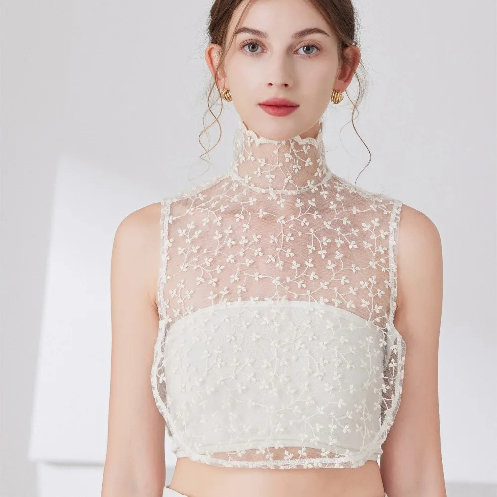 Lindo pétalo cuello falso negro solapa desmontable cuello falso encaje blusa falsa suéter