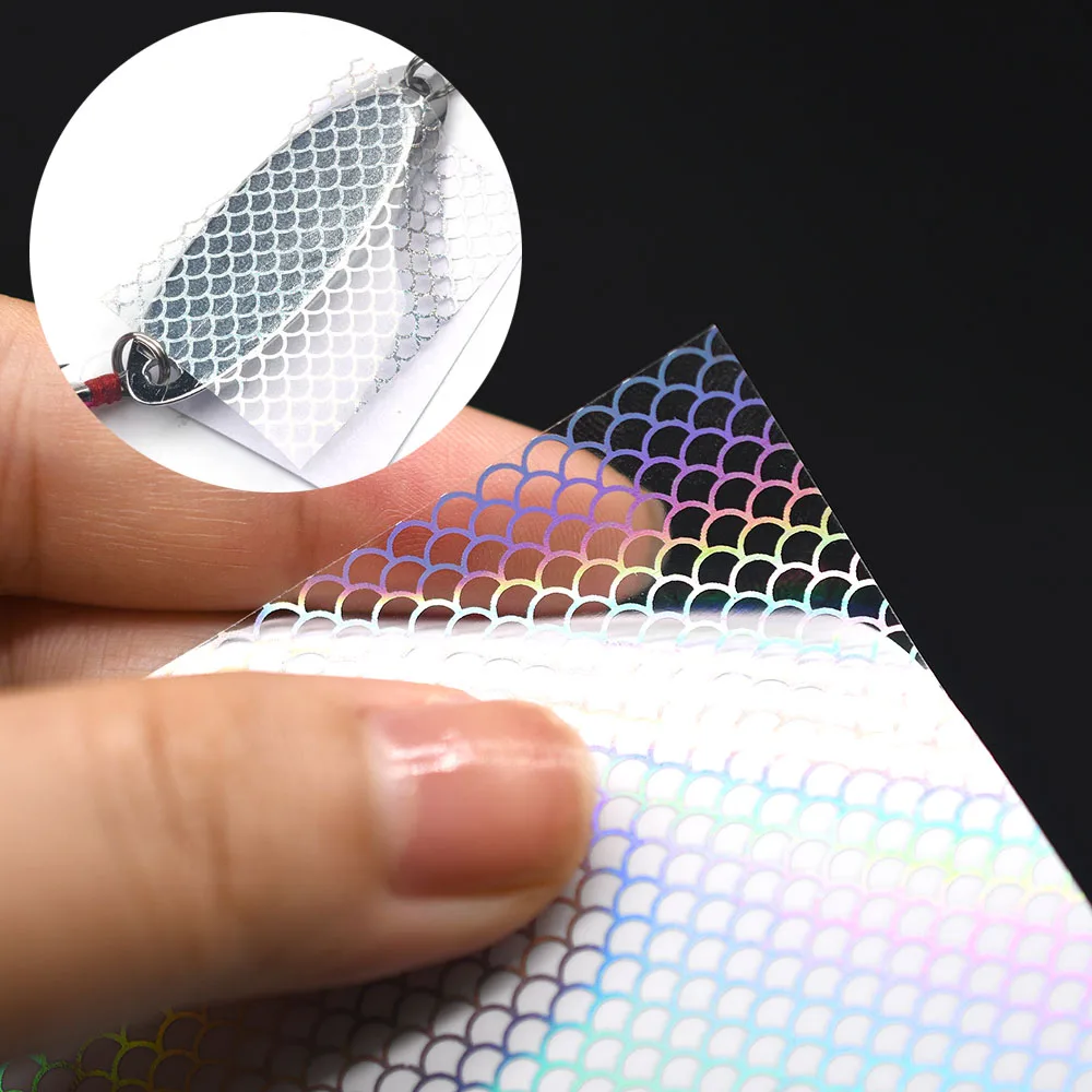MNFT 12 Uds DIY cebo duro lentejuelas señuelo holográfico pegatina de piel de pescado autoadhesivo Arco Iris cambio de Color película atado de moscas Material - imagen 2