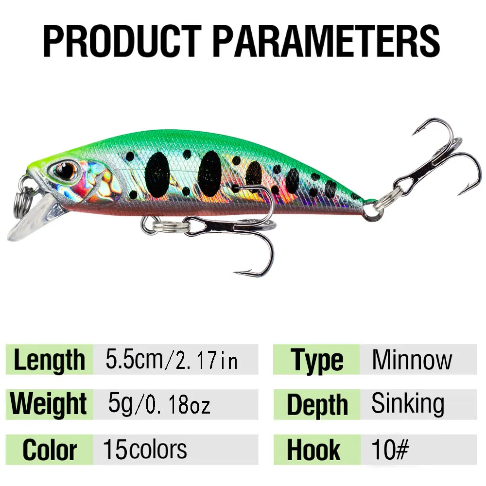 5,5 cm 5g hundimiento Minnow Wobbler Señuelos de Pesca Jerkbait cebo perca Pesca Mini Wobblers Señuelos de Pesca cebo Artificial duro profundo - imagen 3
