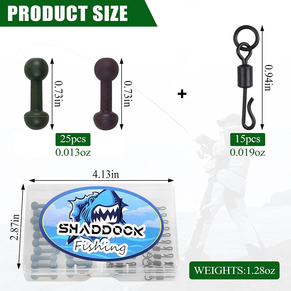 Kit de aparejos de pesca de carpa, 40 Uds., giratorios de cambio rápido, accesorios de cuentas para pesca de carpa Heli - imagen 2