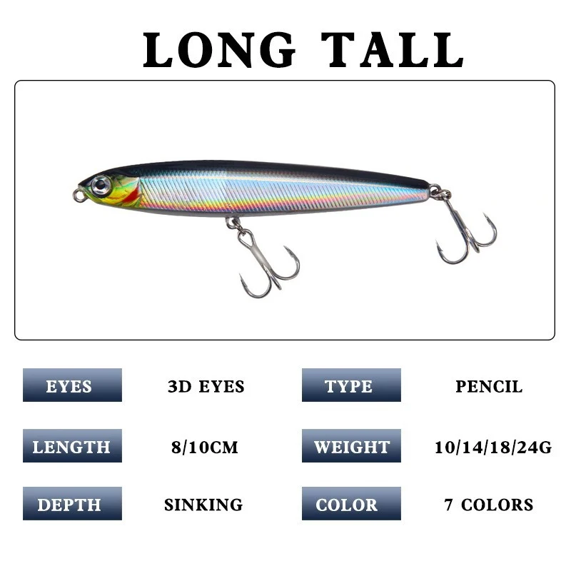 Señuelo de pesca de hundimiento de lápiz, accesorios de aparejos de pesca de lubina, señuelos de agua salada, cebo de pescado, señuelo de curricán, 10-24g, nuevo - imagen 4