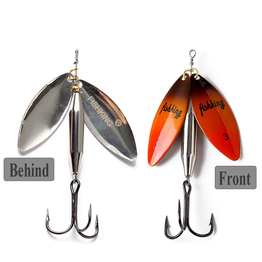 FTK-señuelo de pesca giratorio de latón, Material de fundición larga, doble pieza con anzuelo triple, cuchara, cebo, accesorios de pesca de carpa - imagen 3