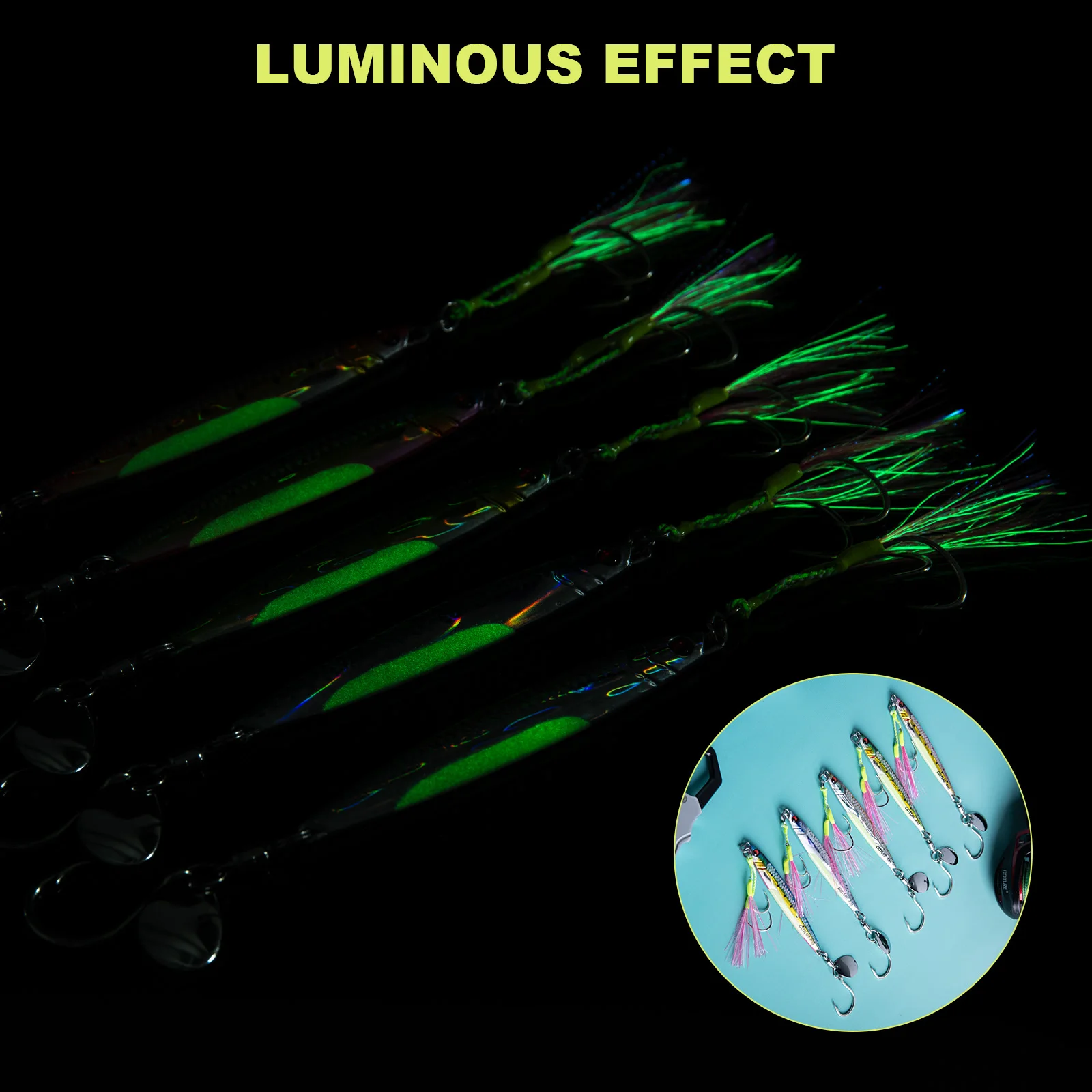 Goture 5 uds Señuelos de Pesca de Jigging luminosos 40/60g, cebo de plantilla 3D delgado biónico duradero, señuelo de lubina cebo Artificial equipo de pesca - imagen 5