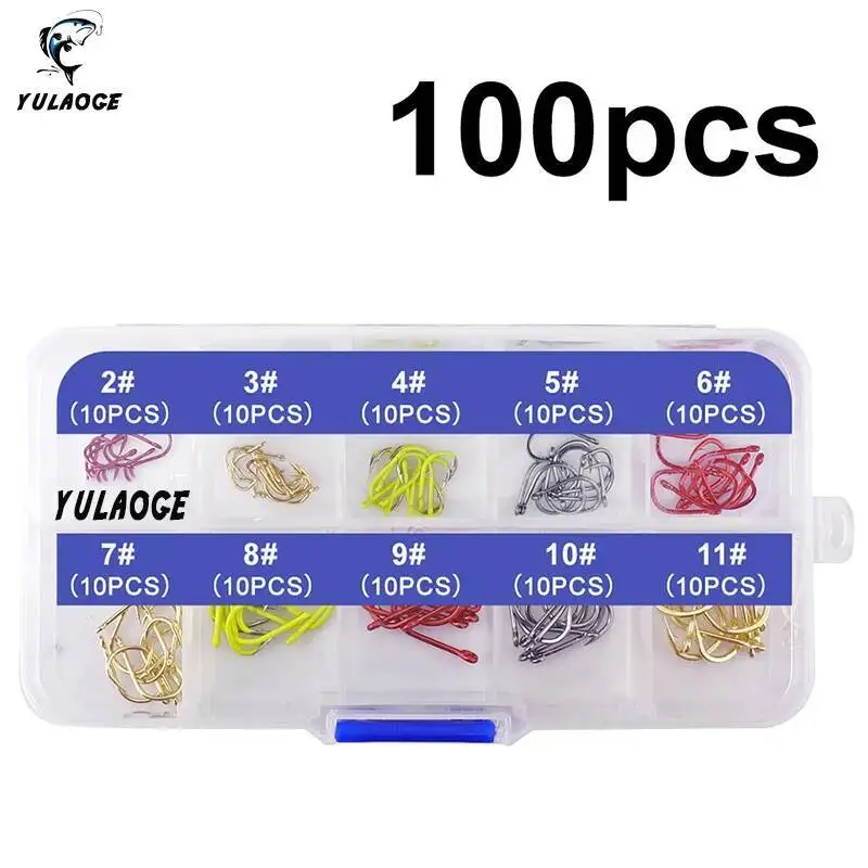 Juego de pesca pico torcido con anzuelo de pesca con púas anzuelo de pesca de acero rico en carbono accesorios para equipos de pesca de mar herramientas 100 Uds