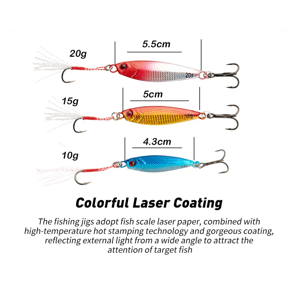 Plantilla de Metal, juego de 5 uds., señuelo de Pesca de 10G, 15G, 20G, cuchara, orilla de barco de mar, fundición larga, Jigging lento, Señuelos de Pesca de mar, trucha - imagen 2