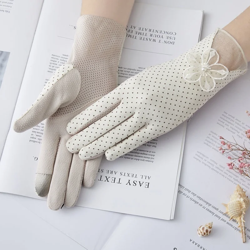 Guantes de protección solar elásticos con protección UV pura para mujer, guantes finos de verano antideslizantes con pantalla táctil, guantes cortos de algodón, accesorios para vestido - imagen 4