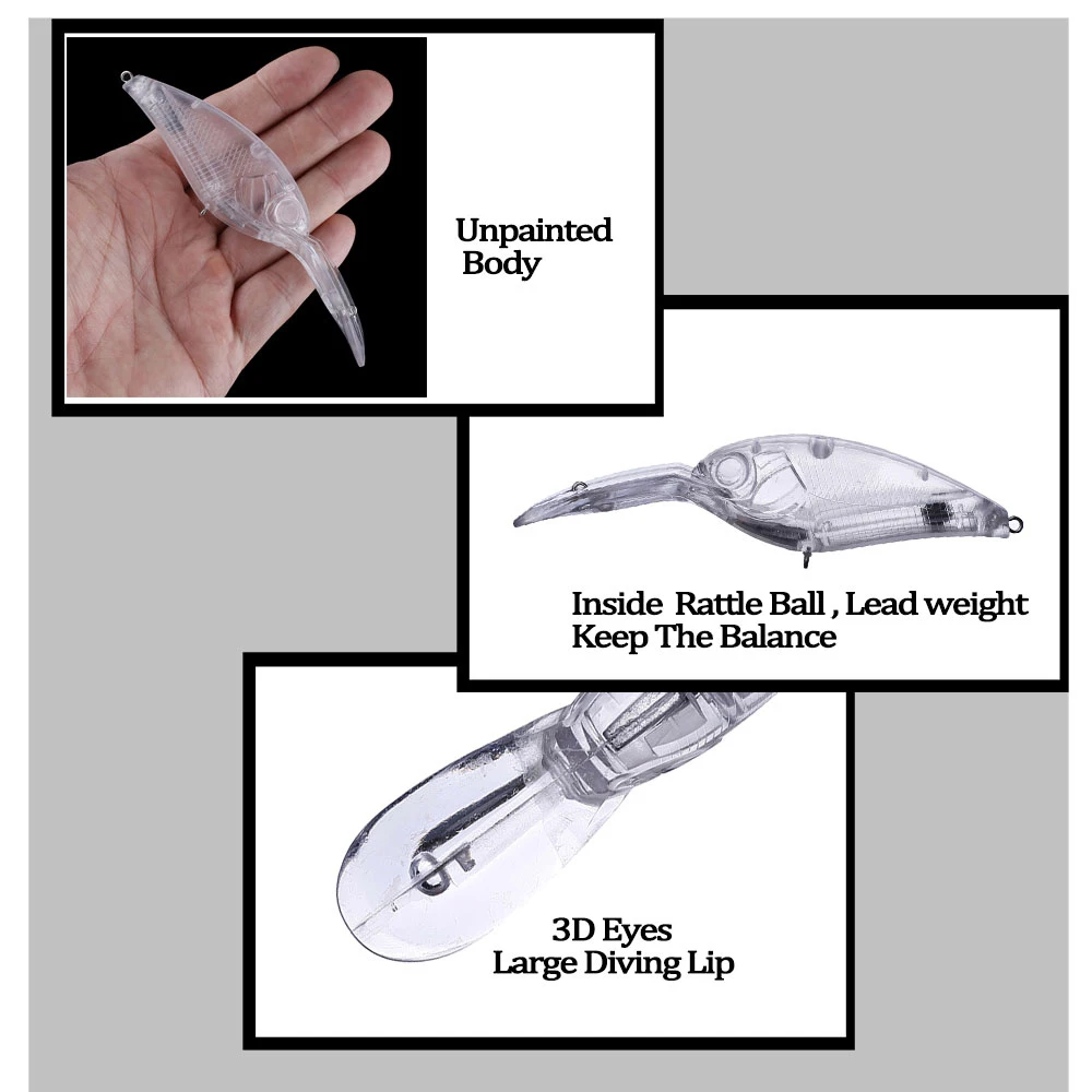 Chan'sHuang-Cebo en blanco sin pintar, 10 piezas, 115mm, 21g, flotante, divisor de pala de agua profunda, Crankbait, señuelo de pesca Artificial hecho a mano - imagen 5