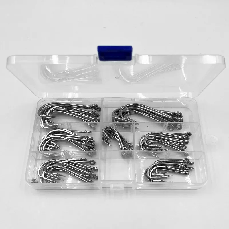 40 uds/70 Uds caja de anzuelo de pesca de agua salada de acero inoxidable 34007 gancho de vástago largo accesorios de pesca 1/0-7/0 - imagen 2