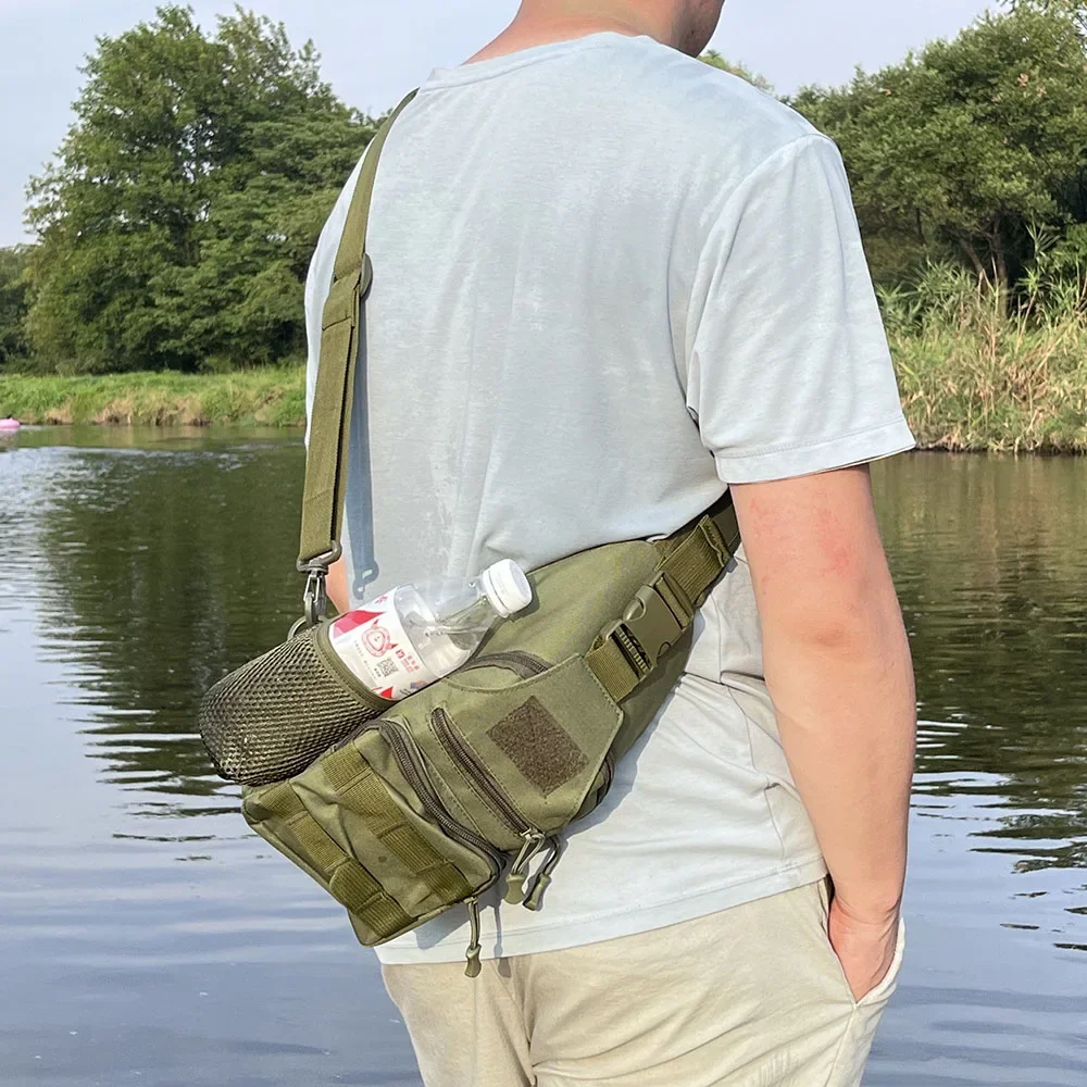 Bolsa de equipo de señuelo de carrete de pesca, bolso cruzado de hombro, almacenamiento duradero para hombres, mochila multifuncional impermeable para exteriores - imagen 5