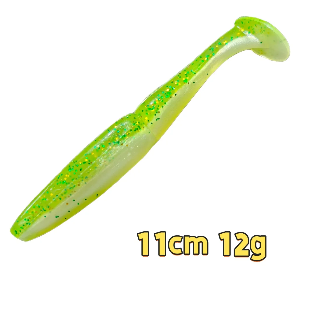 Swolfy-señuelo de pesca con cebo suave con cola en T, 4 Uds., 11cm, 12g, Swimbaits para tampón, lubina, salmón, Lucio, trucha - imagen 3