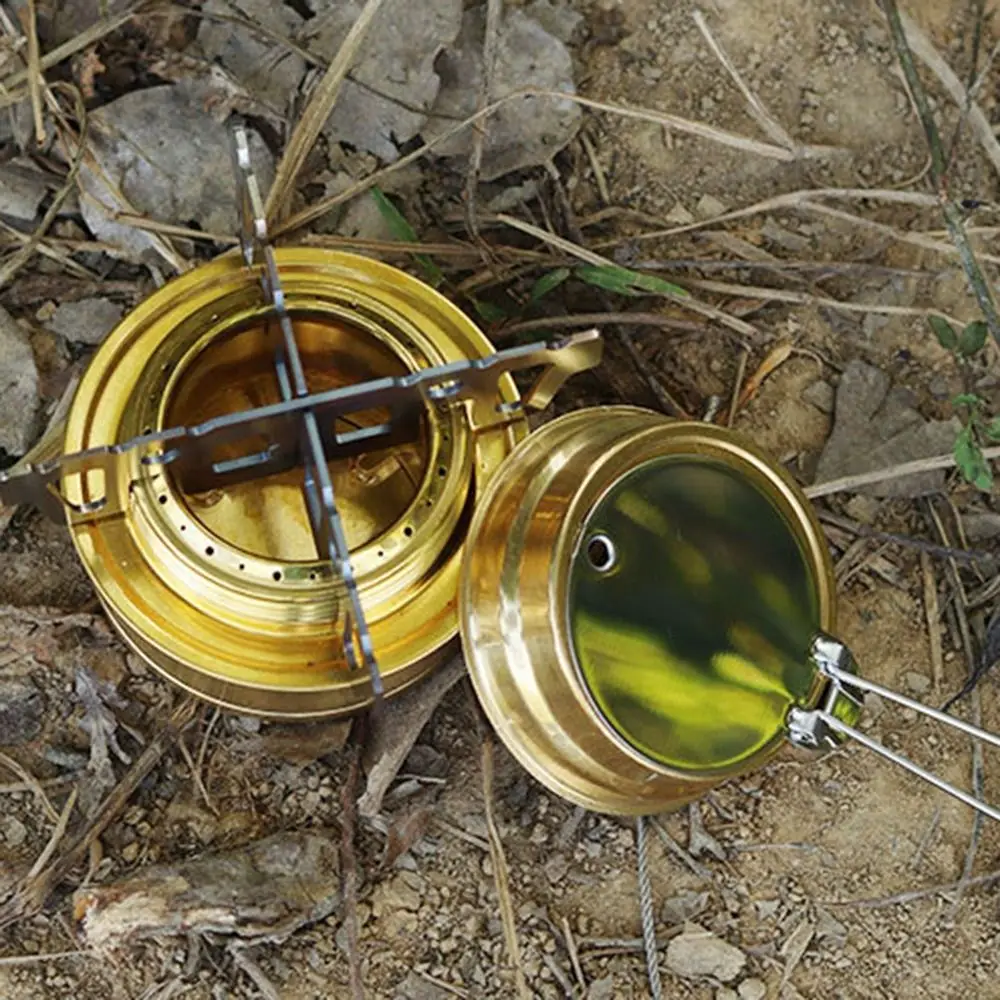 Estufa de Alcohol portátil para exteriores, Mini utensilios de cocina de acero inoxidable para acampar, a prueba de viento, estante cruzado seguro - imagen 2