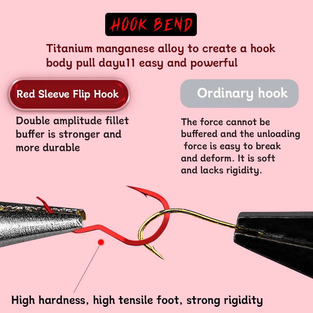 Anzuelo de pesca rojo de alto carbono con línea, anzuelo de línea abatible automático, doble afilado, púas, accesorios de pesca de carpa - imagen 5